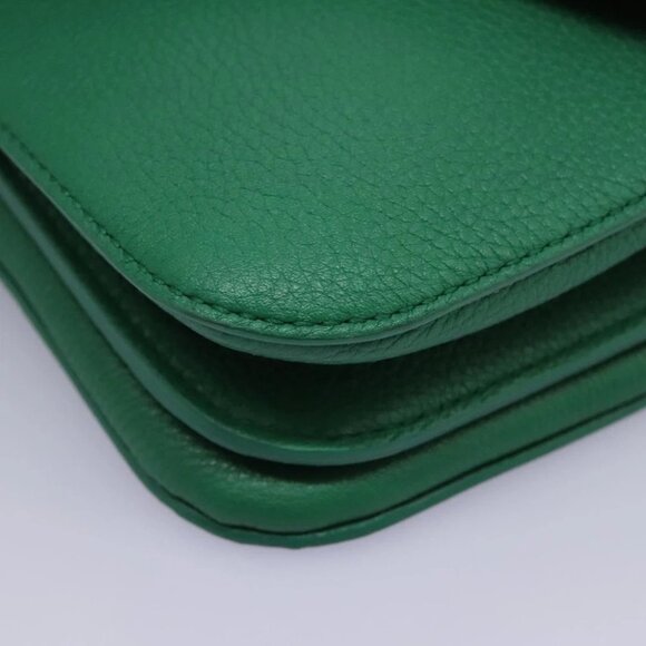 BOTTEGA VENETA Chain Hand Bag Leather 2way Gold Green Auth PP350AV - Picture 7 of 16